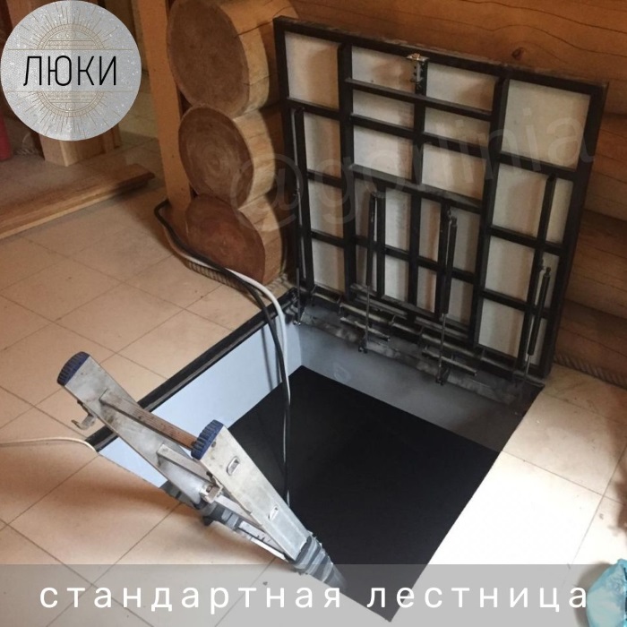 Напольный люк с лестницей стремянкой для подвала